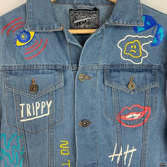 NWOT Brooklyn Cloth Streetwear Graffiti Denim Button Up Jacket unisex size small - Picture 4 of 14